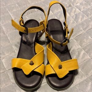 Yellow Leather Ankle-Strap Women's Sandals from Brazil